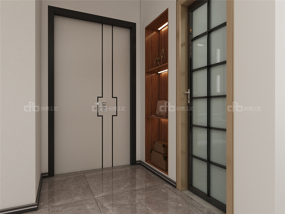 整木定制現(xiàn)代輕奢風(fēng)格與金屬共舞,領(lǐng)略流光歲(圖2) 現(xiàn)代玄關(guān)