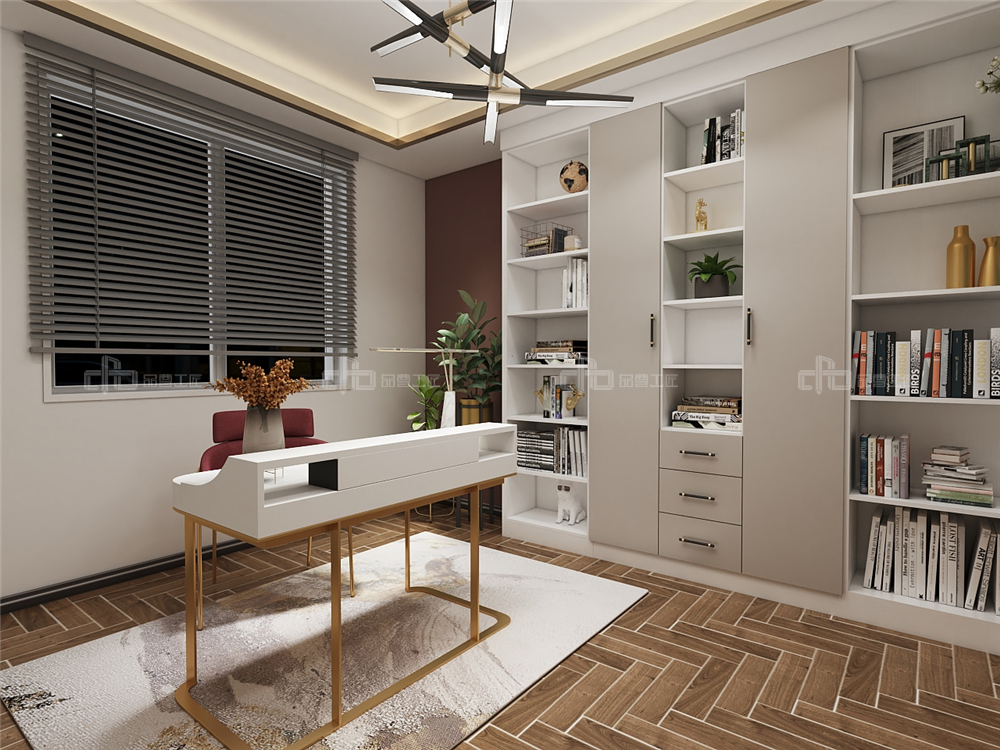 整木定制現(xiàn)代輕奢風(fēng)格與金屬共舞,領(lǐng)略流光歲(圖19) 整木定制書房