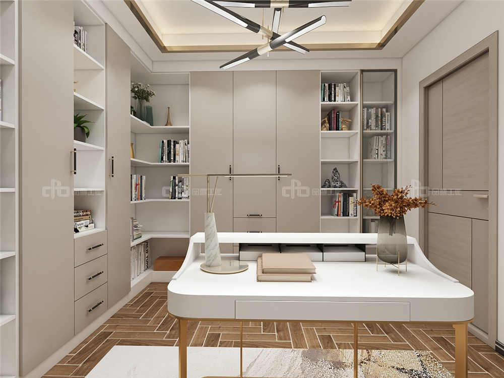 整木定制現(xiàn)代輕奢風(fēng)格與金屬共舞,領(lǐng)略流光歲(圖20) 整木定制書房