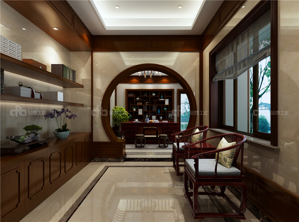 整木定制新中式裝修風格 別墅高清效果圖(圖8) 整木定制書房