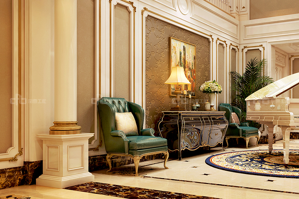 整木定制法式風格，金色別墅裝修案例效果圖(圖6)